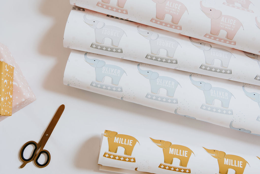 Personalised New Baby Elephant Wrapping Paper– Abigail Warner